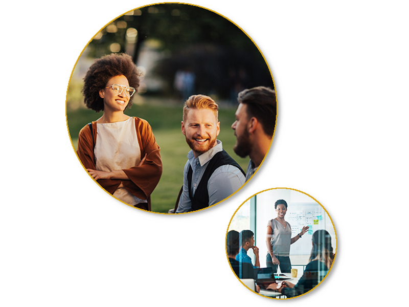 Clients in different work environments discussing what they need in a health plan